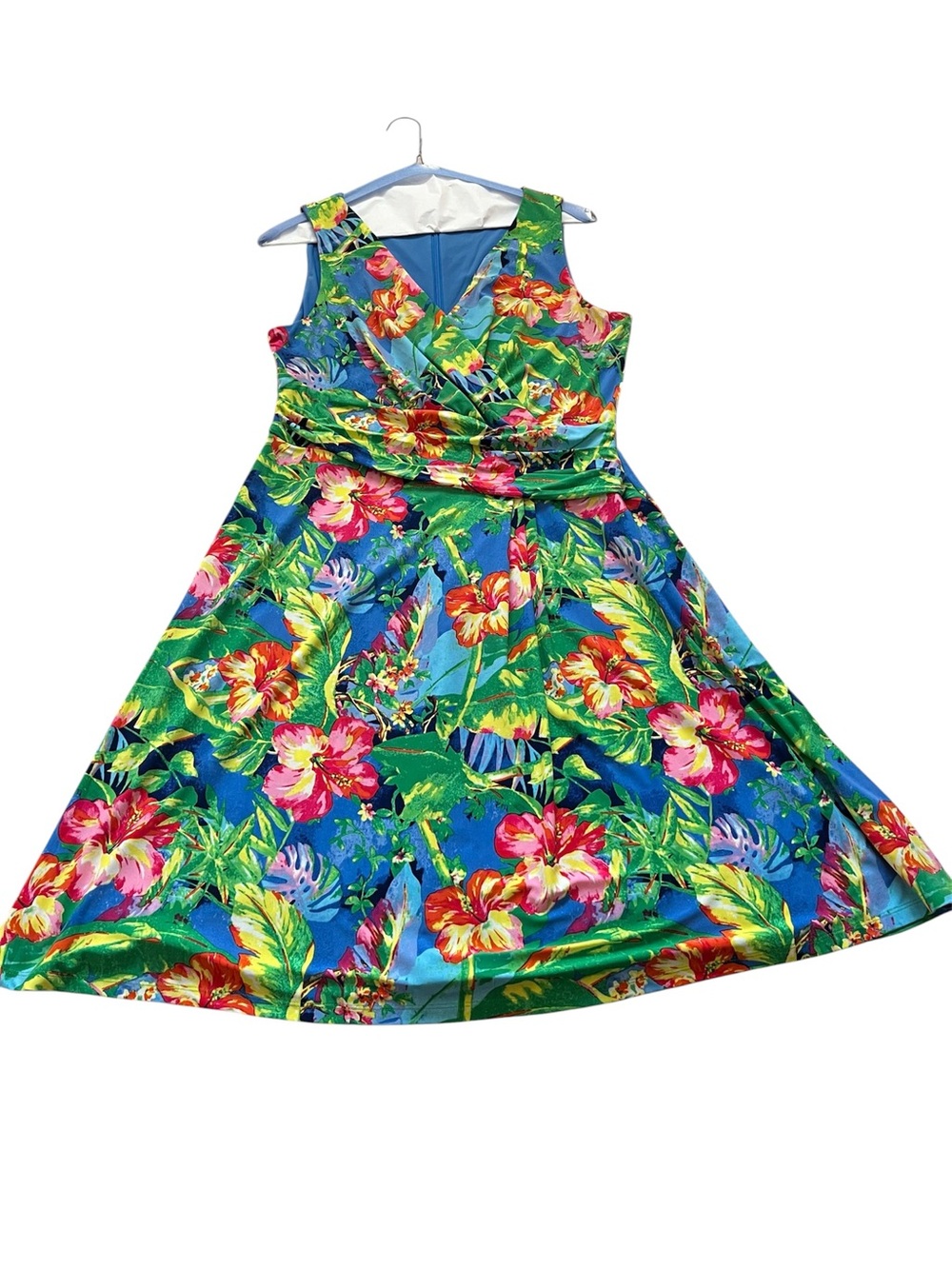 Lauren Ralph Lauren Floral Tropical Hibiscus Hawaiian Travel Jersey Knit Dress